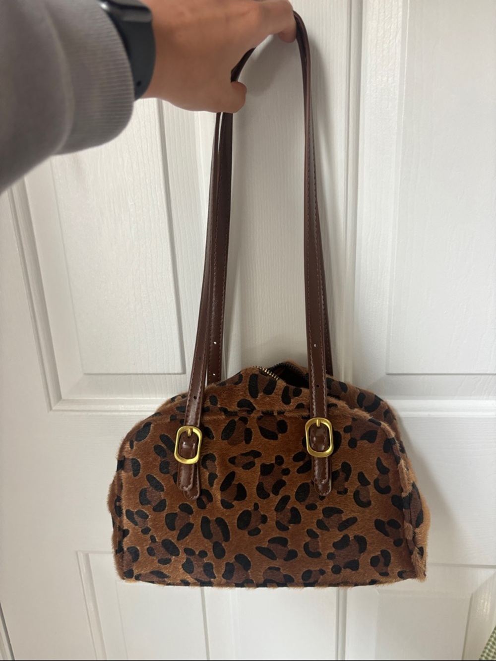 Cider - Brown Leopard Print Faux Fur Shoulder Bag